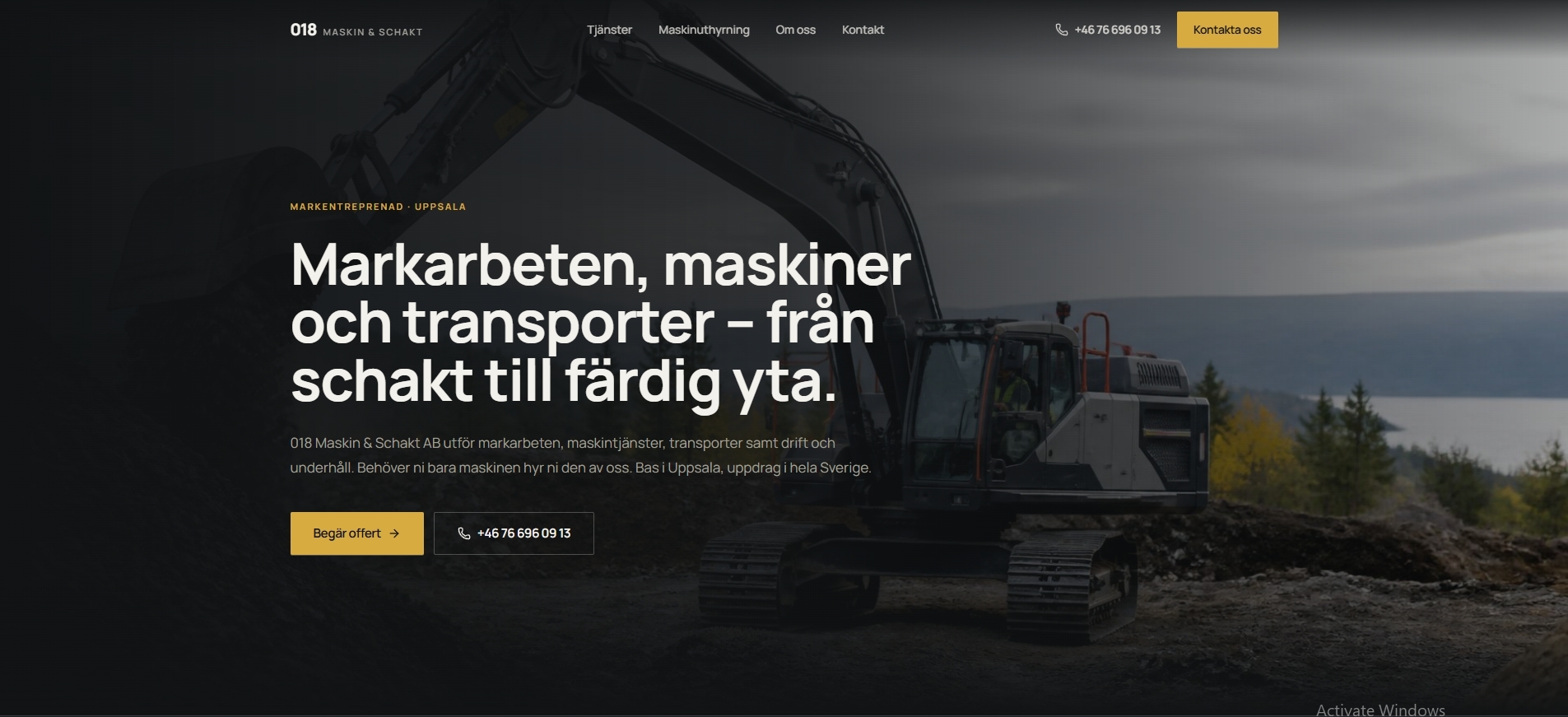 Hemsidan för 018 Maskin & Schakt